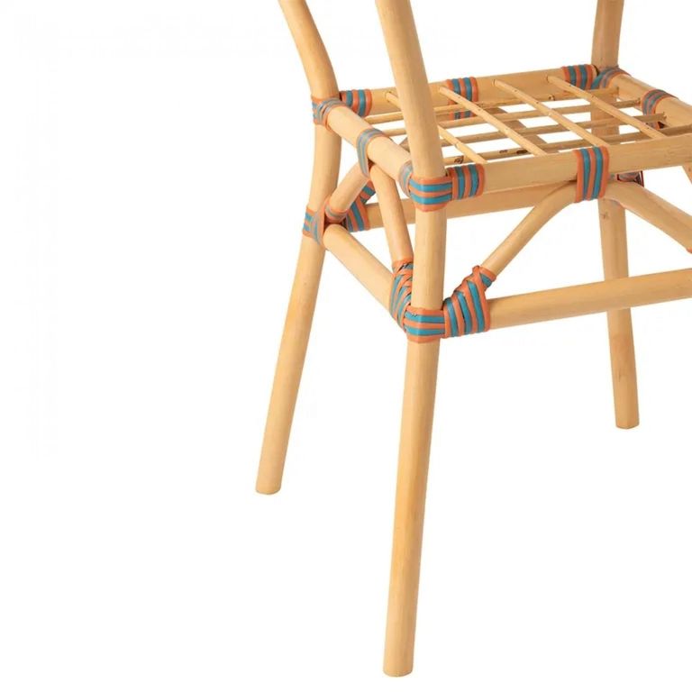 Geo Outdoor Dining Table - 70cm - 2 Seater - Round - Orange and Turquoise - Rattan and Bamboo Wood