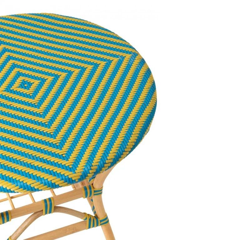 Geo Outdoor Dining Table - 70cm - 2 Seater - Round - Yellow and Azure Blue - Rattan and Bamboo Wood