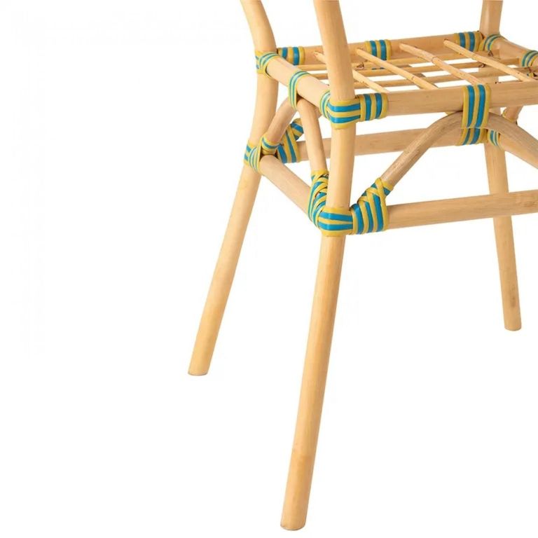 Geo Outdoor Dining Table - 70cm - 2 Seater - Round - Yellow and Azure Blue - Rattan and Bamboo Wood