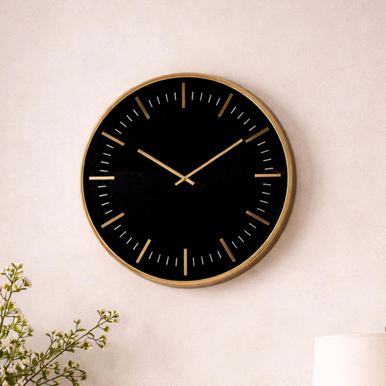 Clearance - Mcgowan Rutherford Wall Clock - Round - Black & Gold - A469