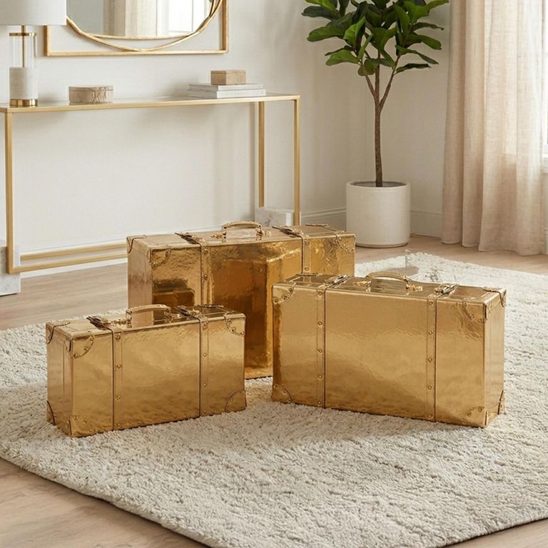Shiny Storage Box - Set of 3 - Gold - Wood