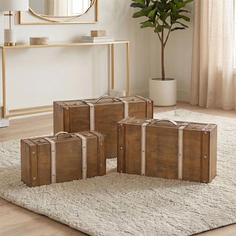 Storage Box - Set of 3 - Antique Brown - Wood