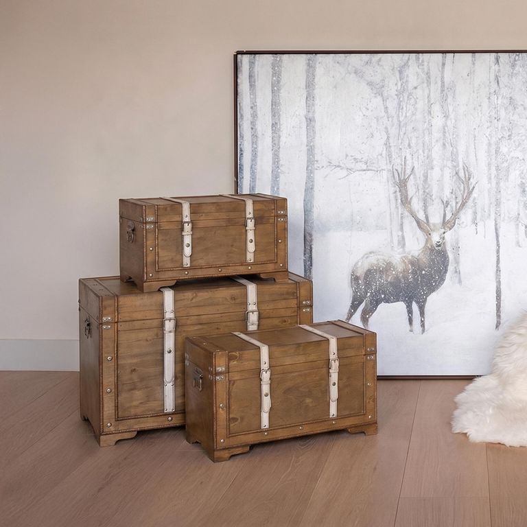 Storage Trunk - Set of 3 - Antique Brown - Wood