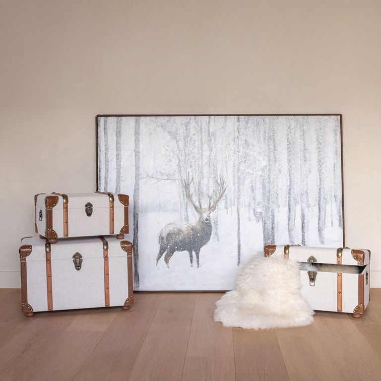 Storage Trunk - Set of 3 - Ecru and Brown - Wood