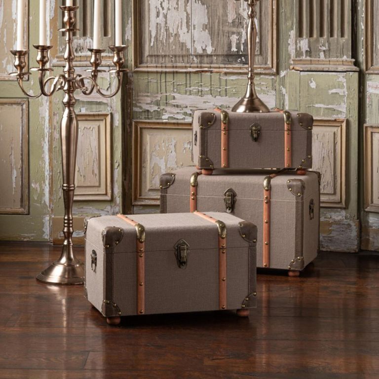 Storage Trunk - Set of 3 - Olive and Brown - Wood