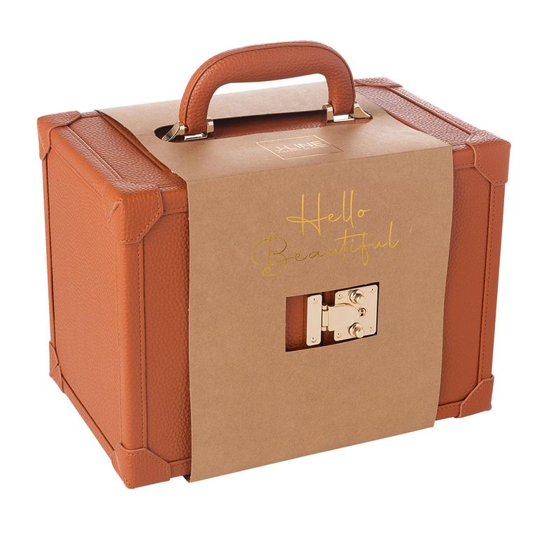Artificial Jewellery Case - with Handle - Cognac - Leather and Wood