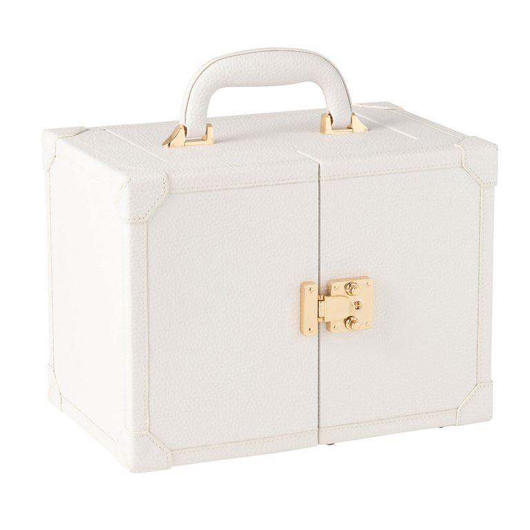 Artificial Jewellery Case - with Handle - White - Leather and Wood