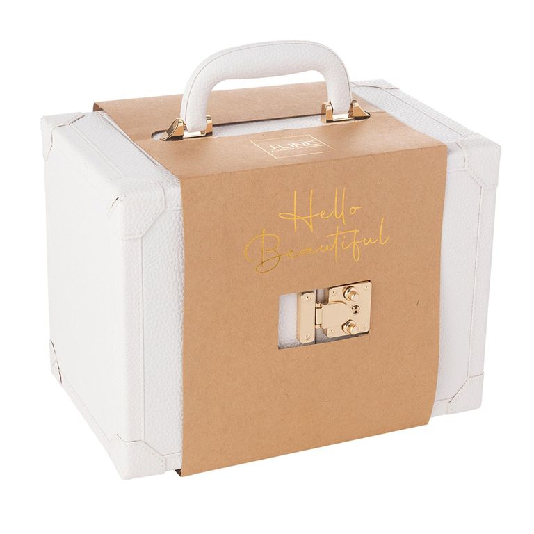 Artificial Jewellery Case - with Handle - White - Leather and Wood
