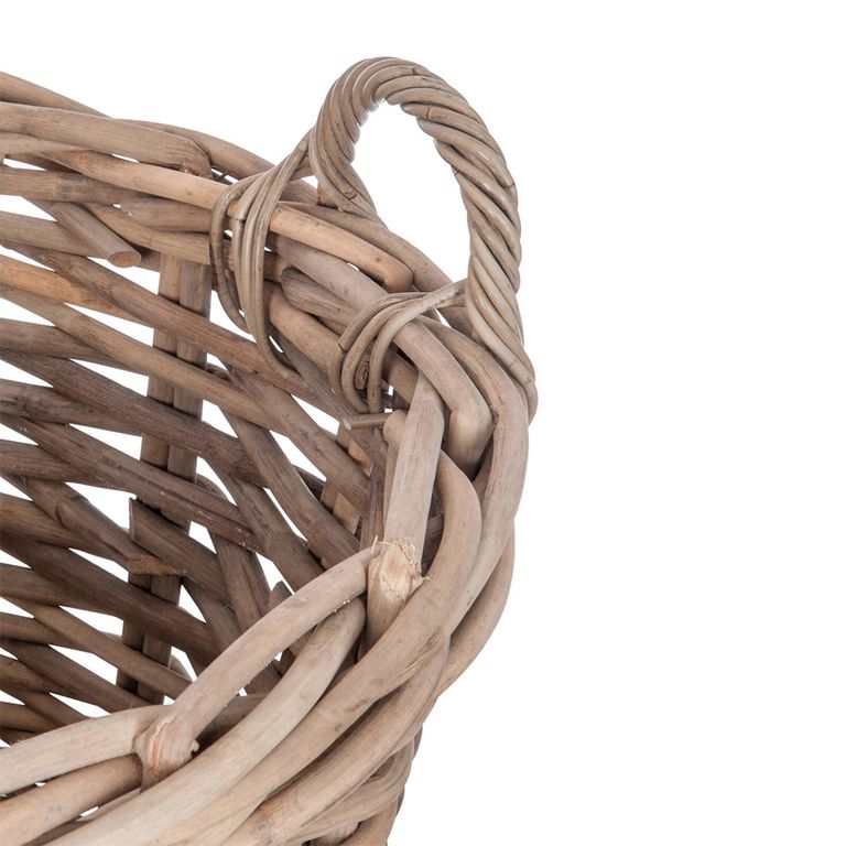 Basket - Set of 2 - Round - on Wheels - Natural - Rattan and Bamboo Wood