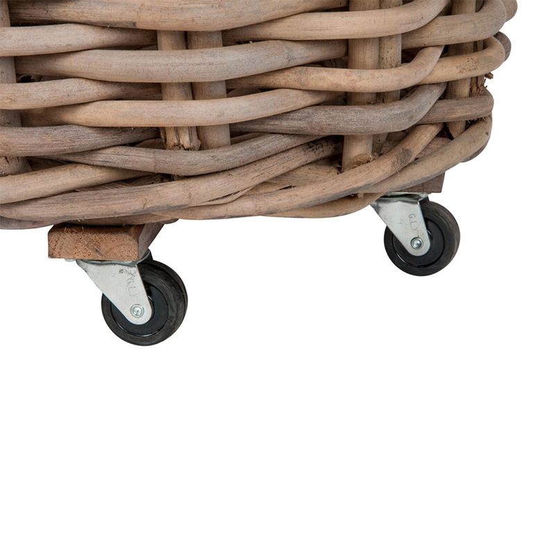Basket - Set of 2 - Round - on Wheels - Natural - Rattan and Bamboo Wood