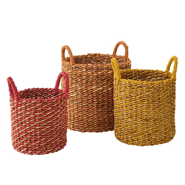 Basket - Set of 3 - Round - Multi Colored - Raffia