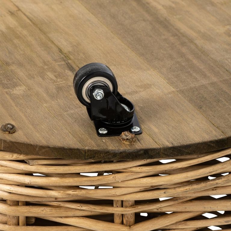 Flowerpot Storage Basket - Set of 2 - Round - On Wheels - Natural and Grey - Wicker and Bamboo Wood