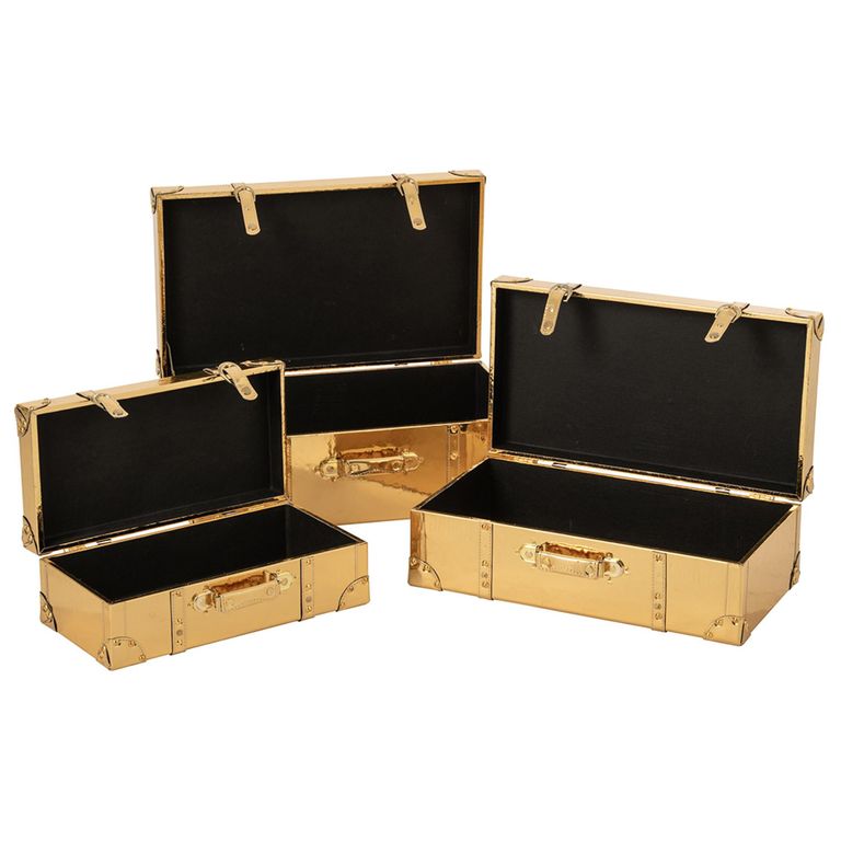 Shiny Storage Box - Set of 3 - Gold - Wood