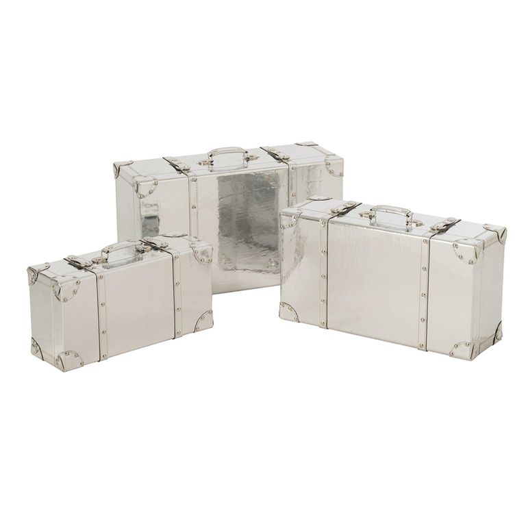 Shiny Storage Box - Set of 3 - Silver - Wood