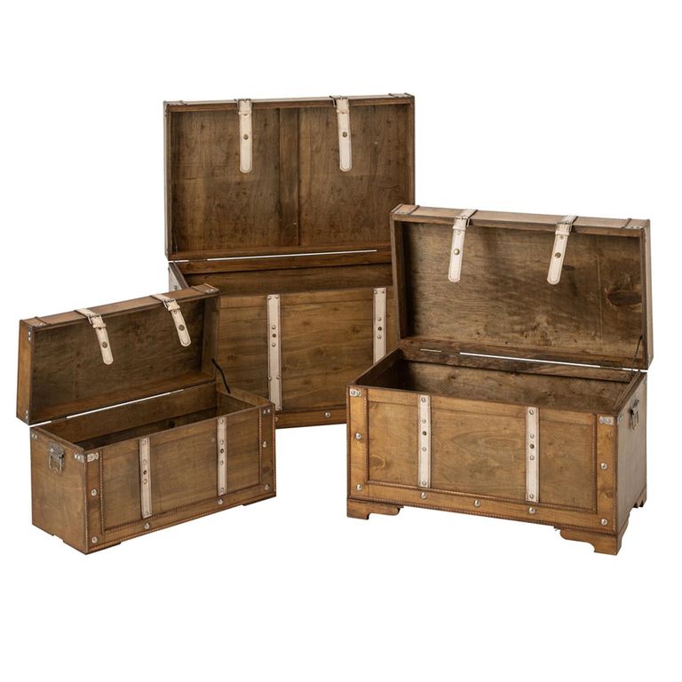 Storage Trunk - Set of 3 - Antique Brown - Wood
