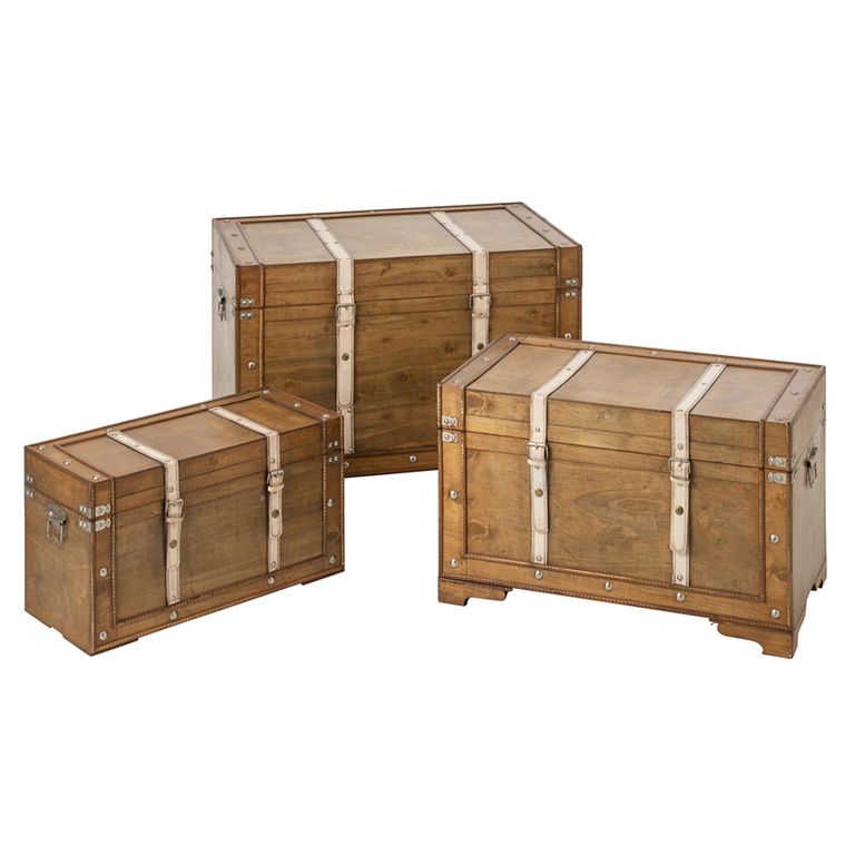 Storage Trunk - Set of 3 - Antique Brown - Wood