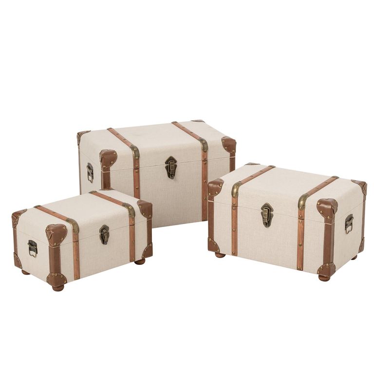 Storage Trunk - Set of 3 - Ecru and Brown - Wood