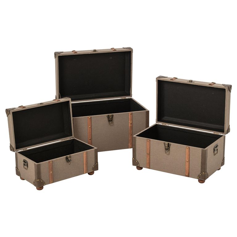 Storage Trunk - Set of 3 - Olive and Brown - Wood