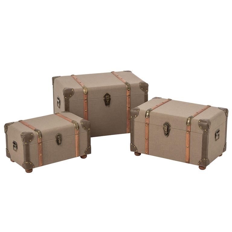 Storage Trunk - Set of 3 - Olive and Brown - Wood