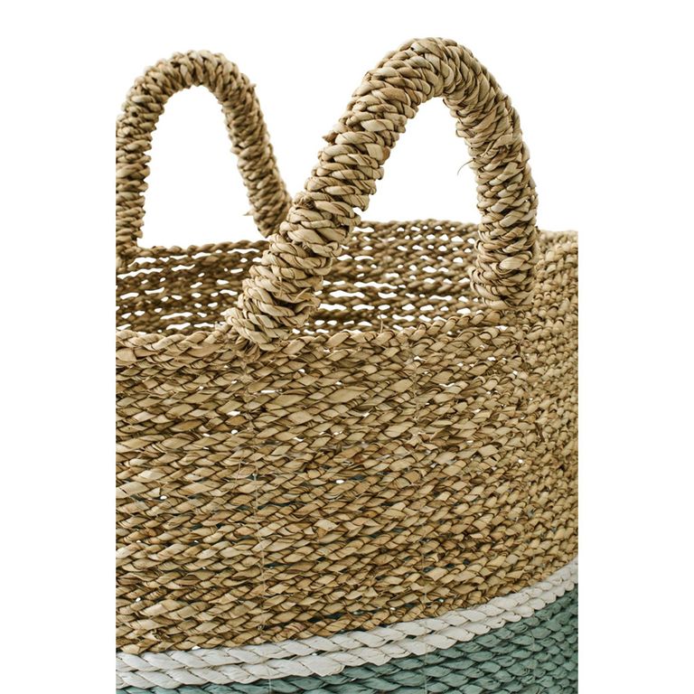 Striped Basket - Set of 3 - Round - Natural and Turquoise Blue - Seagrass
