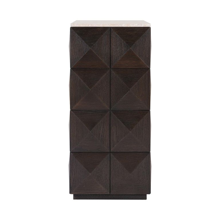 Claremont Dark Wood Geometric Pillar with Travertine Top