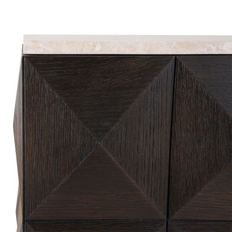 Claremont Dark Wood Geometric Pillar with Travertine Top