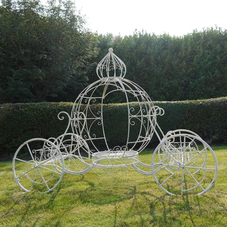 Clearance - Cinderella Outdoor Carriage - White Metal - Resin - FSS17418