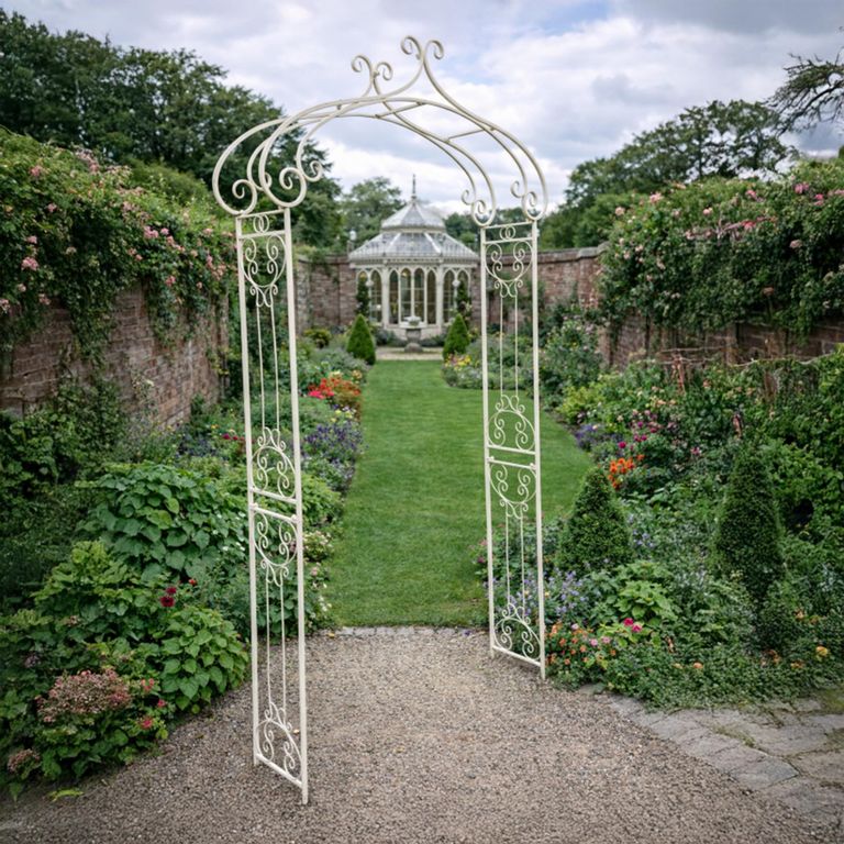 Garden Arch Antique Cream Metal Decor