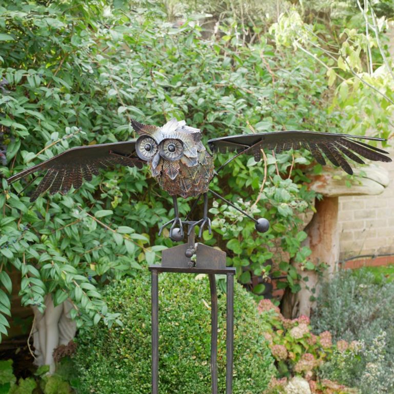 Giant Metal Owl Stake Grey Decor