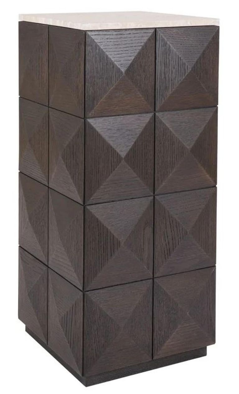 Claremont Dark Wood Geometric Pillar with Travertine Top