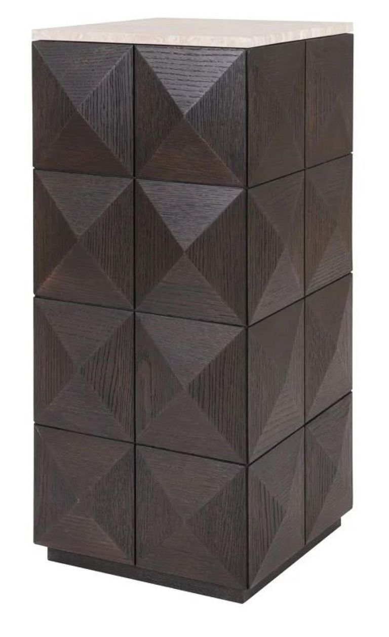 Claremont Dark Wood Geometric Pillar with Travertine Top