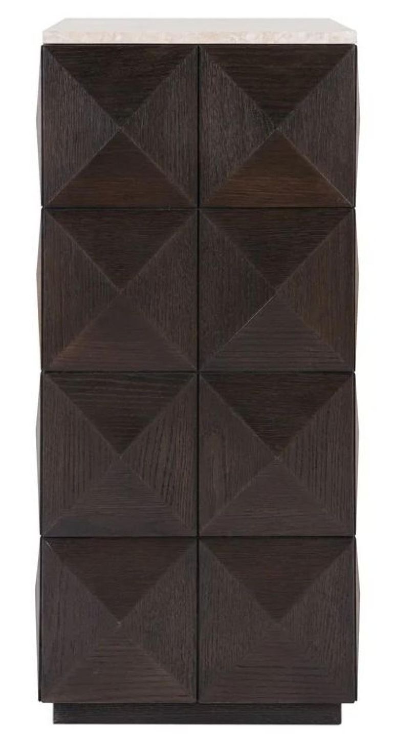 Claremont Dark Wood Geometric Pillar with Travertine Top