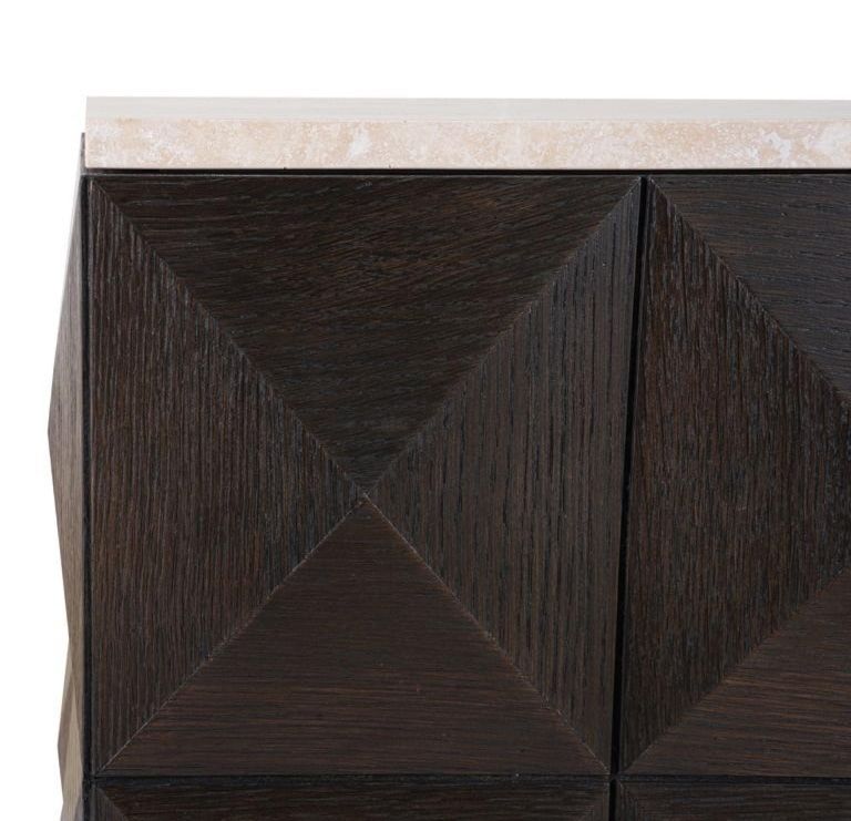 Claremont Dark Wood Geometric Pillar with Travertine Top