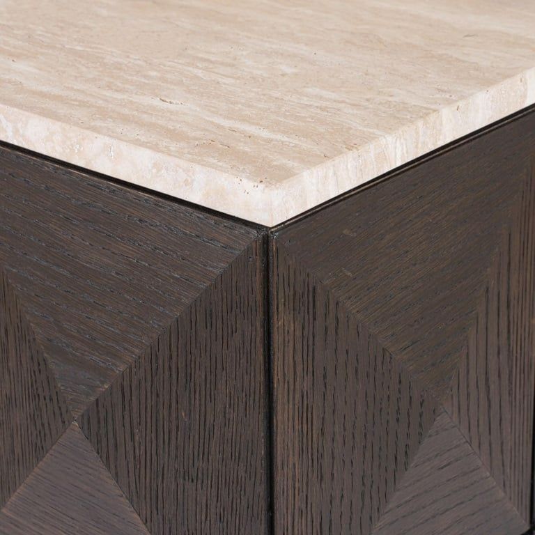Claremont Dark Wood Geometric Pillar with Travertine Top