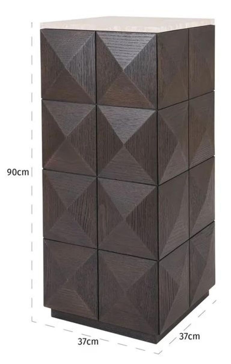 Claremont Dark Wood Geometric Pillar with Travertine Top