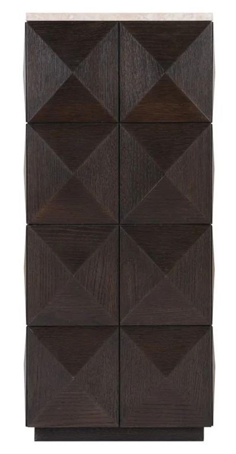 Claremont Dark Wood Geometric Pillar with Travertine Top