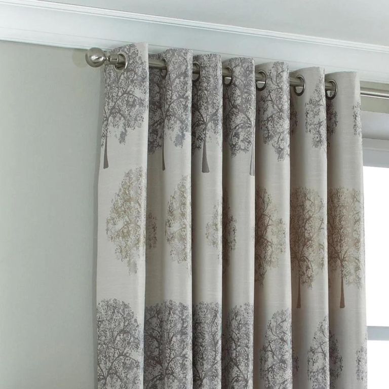 Clearance - Oakdale Tree Silver Motif Eyelet Curtains - 229cm x 137cm - FSS15990