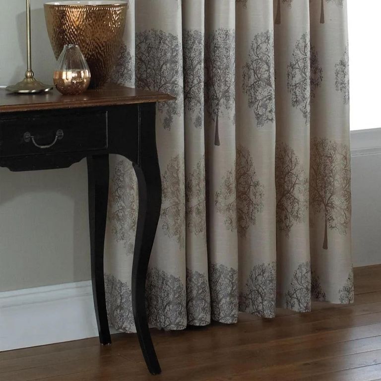 Clearance - Oakdale Tree Silver Motif Eyelet Curtains - 229cm x 137cm - FSS15990