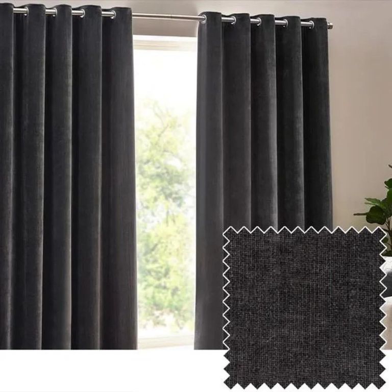 Clearance - Yard Heavy Charcoal Chenille Room Darkening Eyelet Curtains - FSS16174