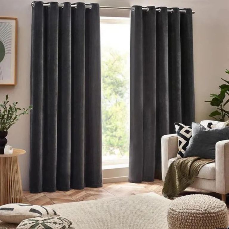 Clearance - Yard Heavy Charcoal Chenille Room Darkening Eyelet Curtains - FSS16187