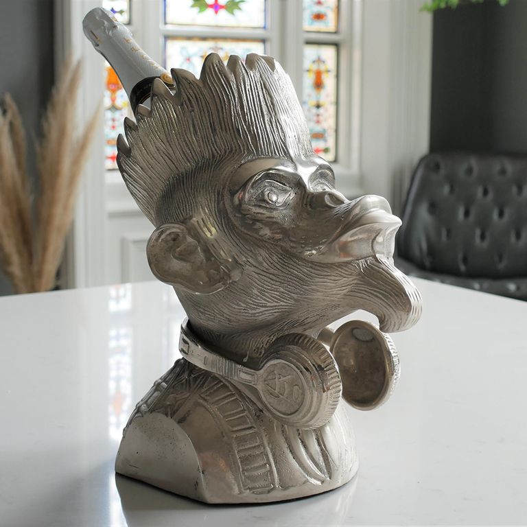 Grey Metal Monkey Head Wine Holder - Set of 2