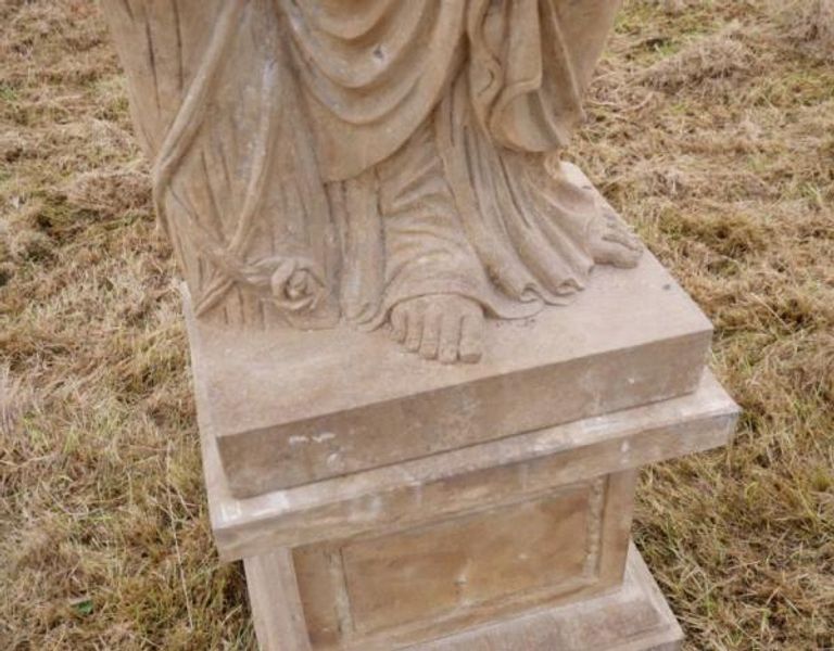 Statue - Hand Carved Stone Lady - with Flowers