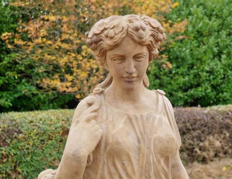 Statue - Hand Carved Stone Lady - with Grapes