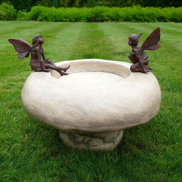 Bird Bath - Off White - with Fairies - Metal