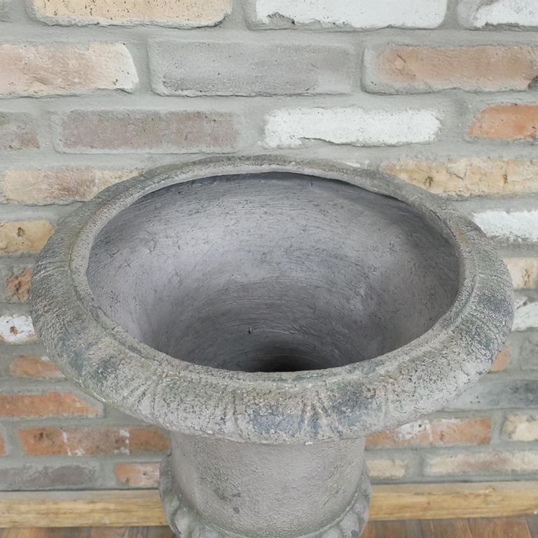 Garden Urn - Pedestal - Plant - Grey Metal - Tall