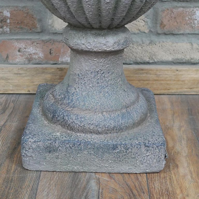 Garden Urn - Pedestal - Plant - Grey Metal - Tall