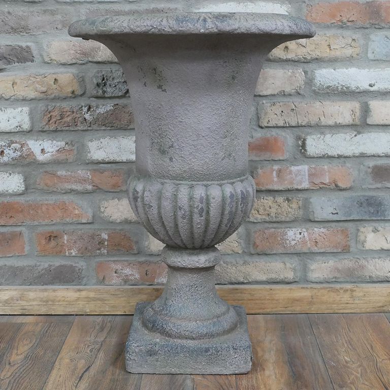 Garden Urn - Pedestal - Plant - Grey Metal - Tall
