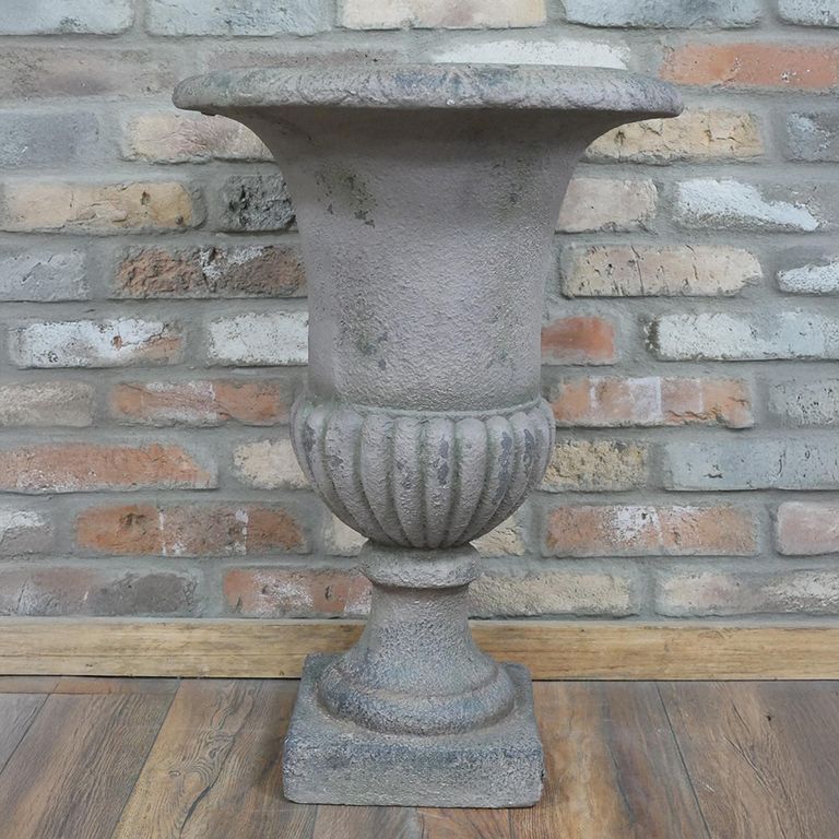 Garden Urn - Pedestal - Plant - Grey Metal - Tall
