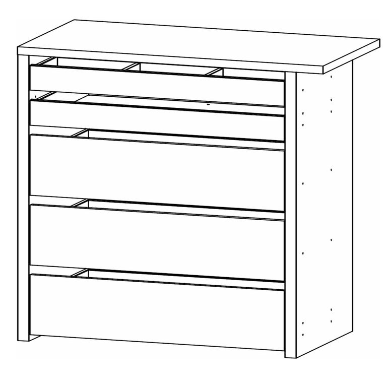 Orange Compartment Interior - Indented 5 Drawer - 90cm Width - For Sliding Wardrobe