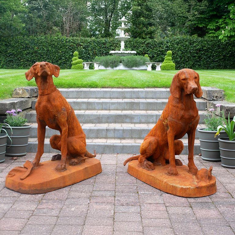 Gun Dogs Statue - Rusty - Set of 2 - Metal